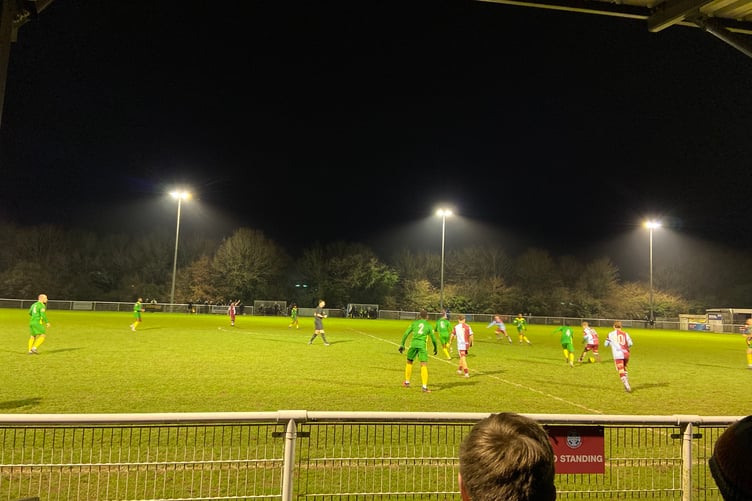 Action from Badshot Lea's Isthmian League South Central Division match against Rayners Lane