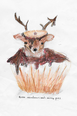 Never forget that reindeer eat mince pies too. Wise words from runner-up Pinelopi whose design appears on the back of Greg's Christmas card