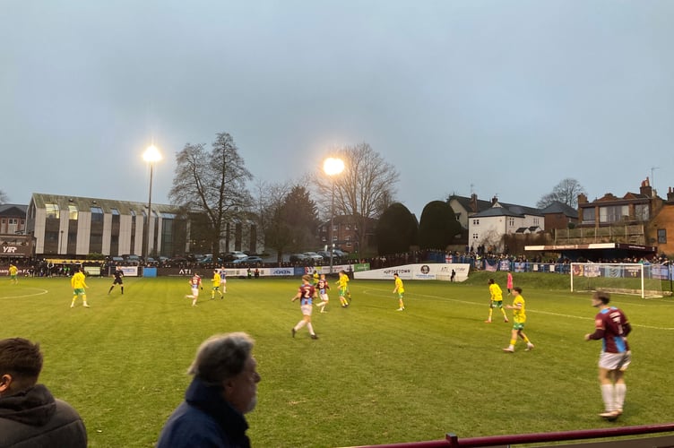 Action from Farnham Town's Isthmian League South Central Division match against Badshot Lea