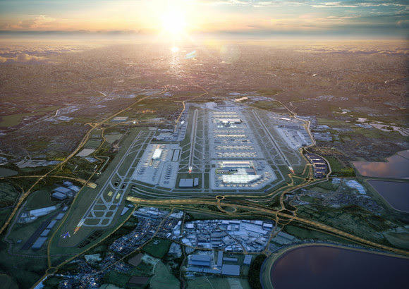 Heathrow shown with a third runway over the M25