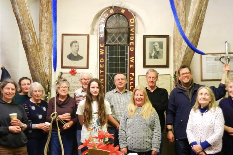 St Peter's Bellringers, Petersfield. L to R: Fiona, Alice, Christine, Jacqueline, John, Katherine, Duncan, Rebecca, Brian, Nick, Caroline, Mary.  
Picture taken by Erin who also rang.