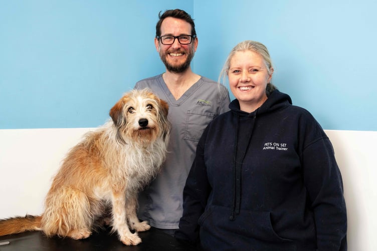 Ponti with vet Matt Tyler and owner Laura Ingall