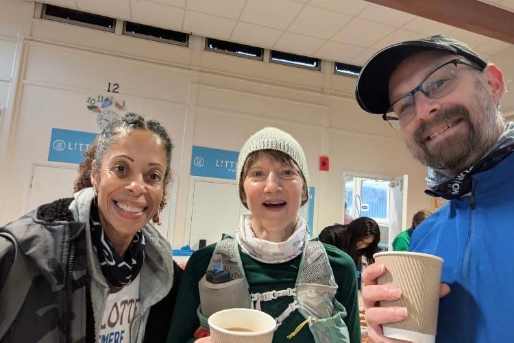 Charlotte Finden, Philomel Bennett and Tom Bampton prepare for the start of the Bramley 10/20