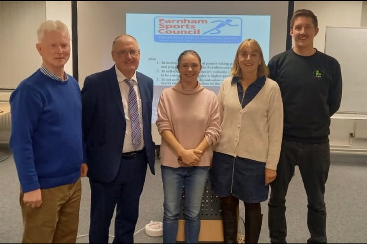Farnham Sports Council chairman David Gill (left) with contributors at the seminar