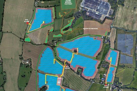 Masterplan of the solar farm, blue represents where the panels will be placed
