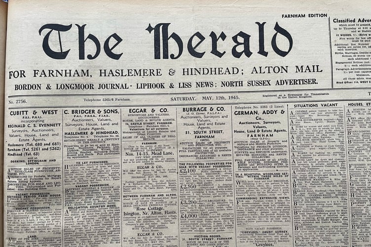 The Herald for Farnham, Haslemere and Hindhead for Saturday, May 12, 1945.