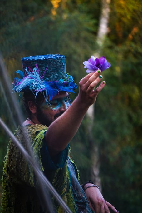 David McCarthy as Puck in a 2021 Petersfield Shakespeare Festival production of A Midsummer Night's Dream.