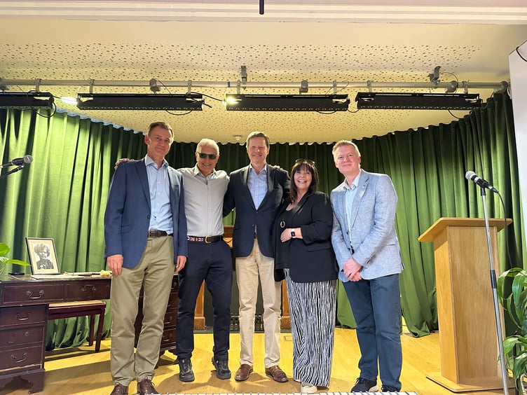 Left to right: MP Jeremy Hunt, school co-founder Larry Sullivan, philanthropist David Forbes-Nixon, Undershaw Headteacher Emma West, and MX Publishing director Steve Emecz
