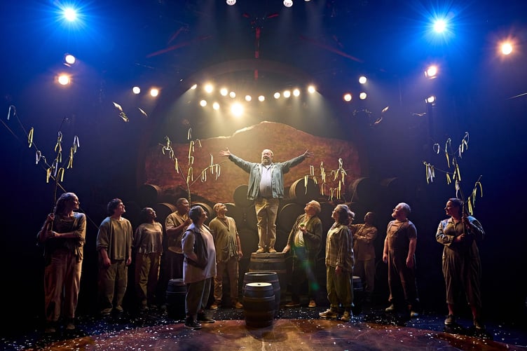 Mark Addy, centre, as Harold Fry in The Unlikely Pilgrimage of Harold Fry at Chichester Festival Theatre, May 2025.