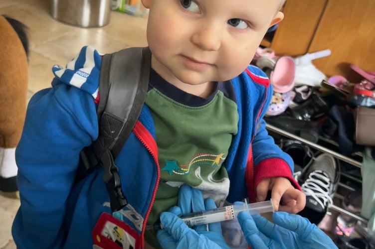Felix Disney-Moore pictured during treatment for trilateral retinoblastom Ð he had to undergo eight months of chemotherapy. The parents of a little boy diagnosed with two rare cancers before the age of three were "relieved" to discovered he had blood cancer instead of the disease in his eye spreading - because it gave him "a chance of survival". Felix Disney-Moore, four, had no symptoms until his mum, Hayley Disney, 40, spotted a white glow left eye and took him for a check-up at Frimley Park Hospital, Surrey. He was urgently referred to Royal London Hospital and diagnosed with bilateral retinoblastoma - a form of eye cancer that affects both eyes - and the family were told he'd need his left eye removed to save his life.