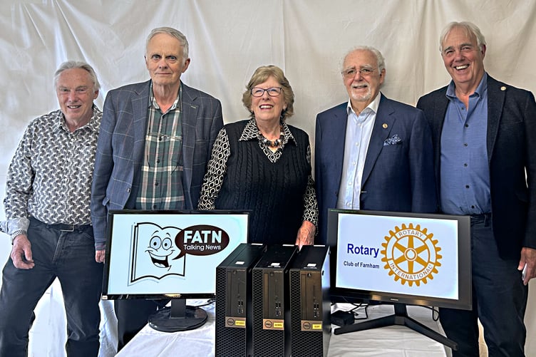 From left, Charles Fearnley, Richard Drummond and Ann Newson of FATN and Ken Kent and Paul Fry of the Rotary Club.