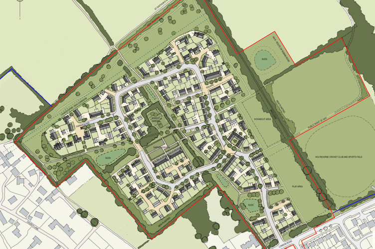 Redbrown plan for 160 houses on fields in Holybourne, July 2nd 2025. 