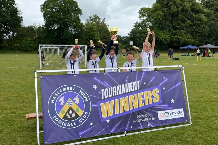Haslemere Town Youth's under-sevens celebrate their victory
