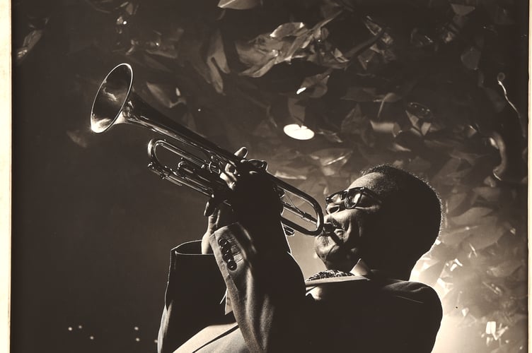 Herman Leonard's photo of jazz musician Dizzy Gillespie.