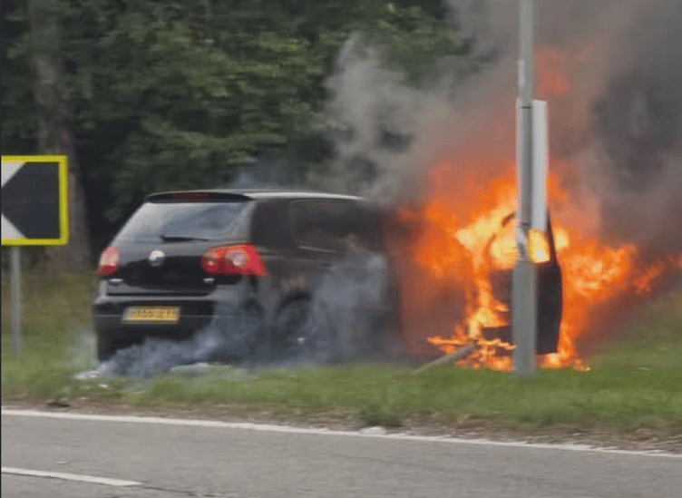 Car fire, A31-A32 roundabout, Chawton, August 6th 2025.