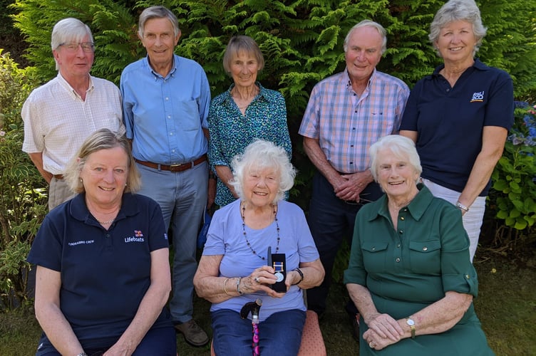 Sheila Carr 50 years medal award with Haslemere and Hindhead RNLI branch committee