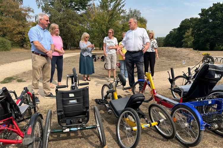 Liberal Democrats leader Sir Ed Davey and Eastleigh MP Liz Jarvis experience Cycle4All at the Pavilion on the Park in Eastleigh. Picture: LDRS