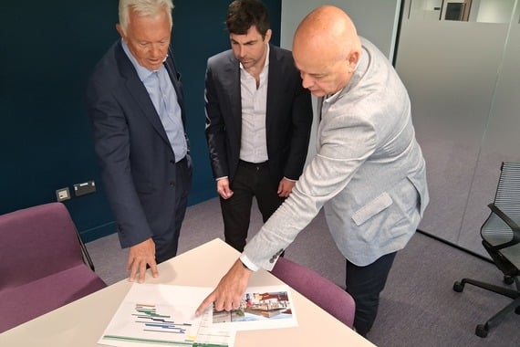 From left, Robert Smith, DIO, Cllr Andy Tree, EHDC, and James Child, WBRC discuss plans for the new Sainsbury's supermarket in Whitehill & Bordon