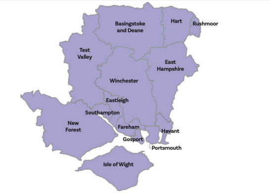 Hampshire and Isle of Wight councils map.