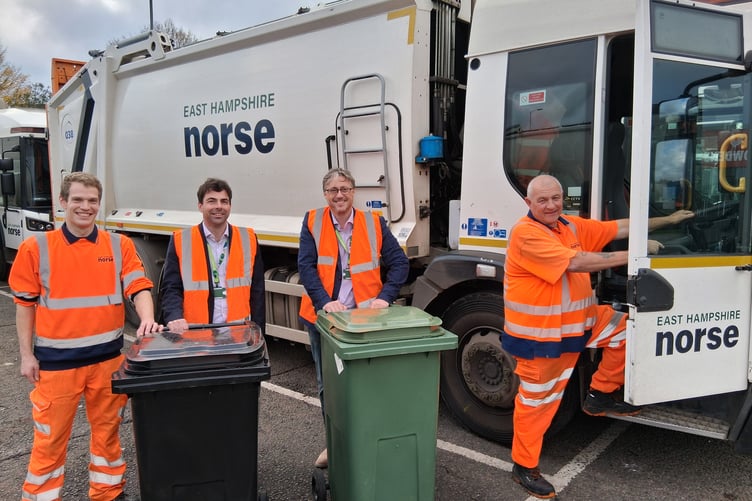 East Hampshire councillors Andy Tree and Richard Millard with refuse collectors.