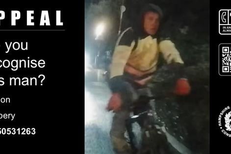 The police image of a man wanted in connection with a theft outside Bordon's Tesco store.