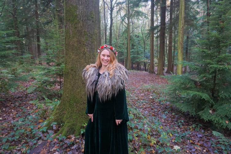 Hampshire storyteller Dawn Nelson tells festive folklore in the Forest of Bere at West Walk near Fareham in the run-up to Christmas.