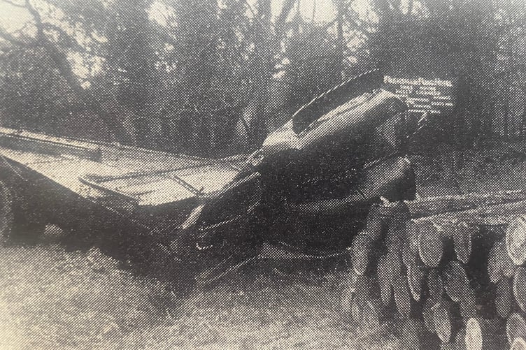 The wreckage of the lorry following a crash in 1962 near Frensham.