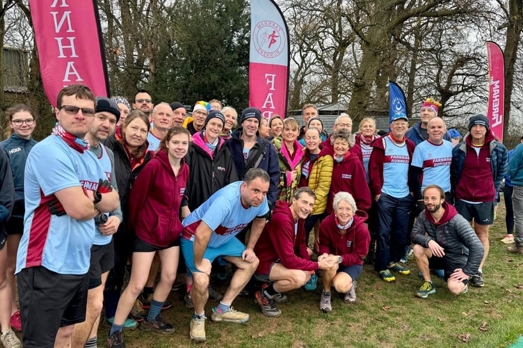 Looking forward to the mud, Farnham Runners before the Lord Wandsworth cross country