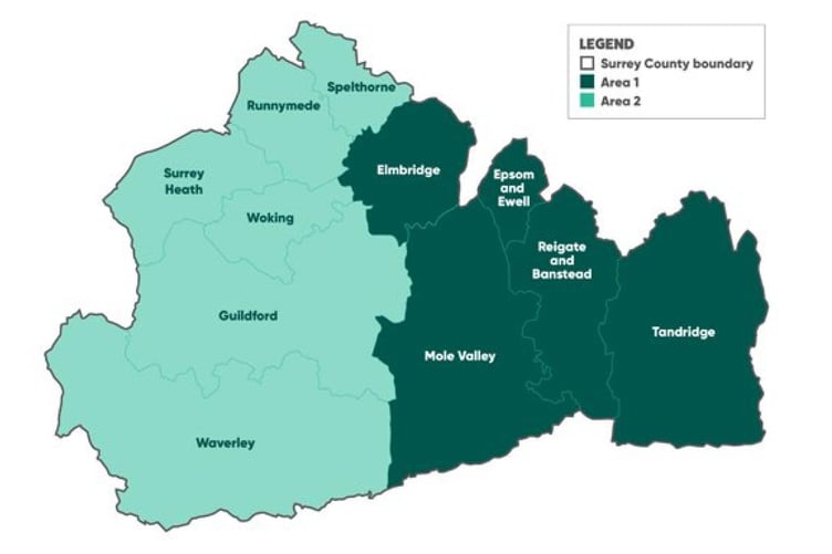 How Surrey is being divided into new West and East councils.