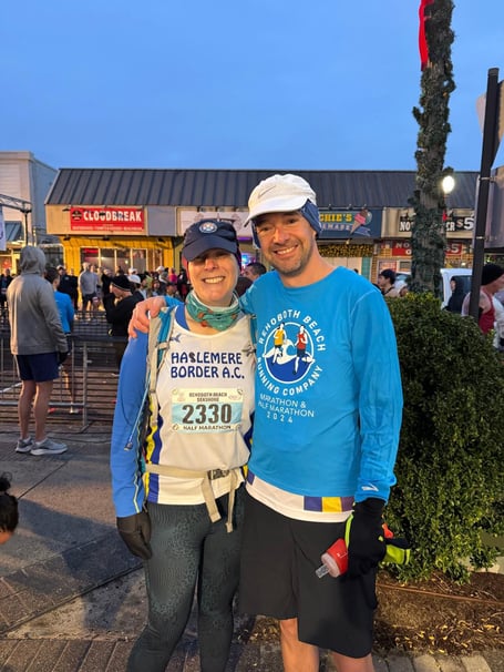 Rachel Lane and Alex Matthews at the start of the Rehoboth Beach half marathon in Delaware