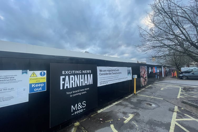The hoardings for the new M&S store at Farnham Retail Park.