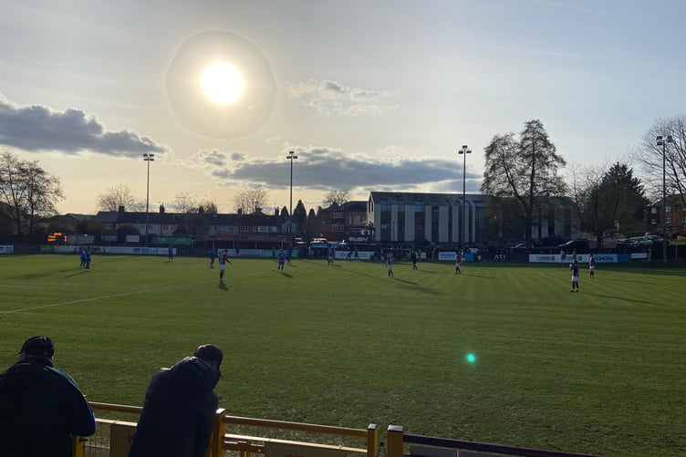 Action from Farnham Town's Southern League Premier South match against Uxbridge