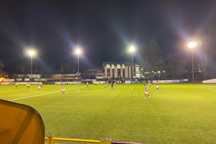 Action from Farnham Town's Surrey Senior Cup game against Kingstonian