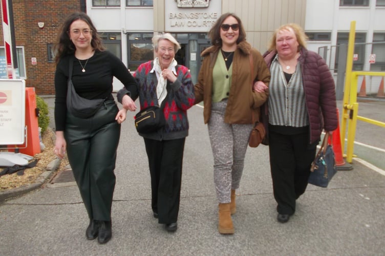 Leaving Basingstoke Magistrates' Court after the sentencing of Ian Crawley, from left, are victim Adela Crawley's daughter Alicia House, mother Jackie Bohan, daughter Clarissa Friend and best friend Carole Blower, February 24th 2026.