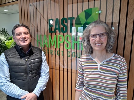 Cllr Nick Drew and Petersfield Climate Action Network team leader Patricia Exley, March 2026.