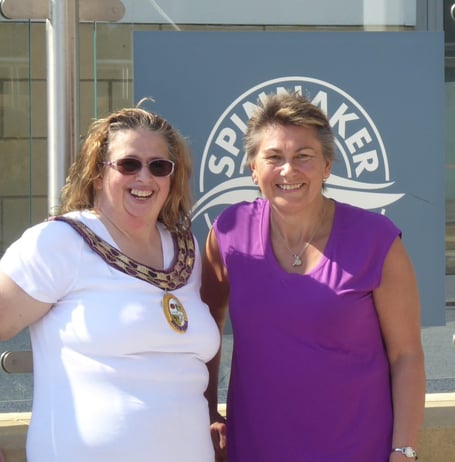 Annette Eyre, left, and Samantha Brown after abseiling down the Spinnaker Tower in Portsmouth, May 9th 2026.