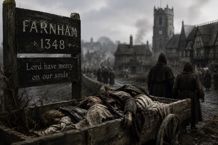 An AI-rendered image depicting how Farnham may have looked during the Black Death in 1348.
