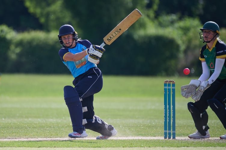 Alton batter Abigail Green hits out on her way to a superb 161 not out against New Milton (Photo: Howard Gadsby)