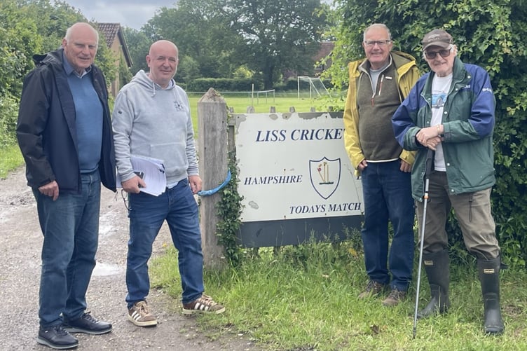 From left: Richard Pearcey, Andrew Barry, Paddy Payne and Kevin Shilling, The Glebe cricket ground, West Liss, June 16th 2026.