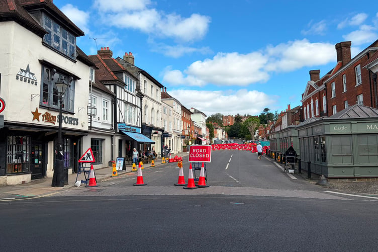 Castle Street closed in Farnham