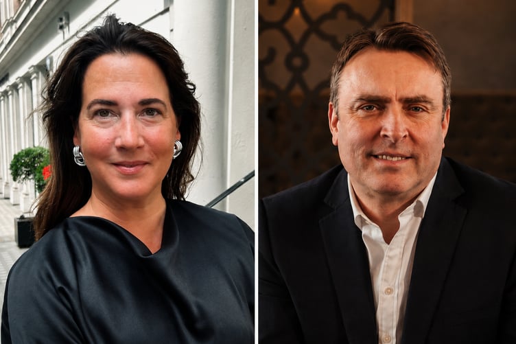Marine Eugène, left, is replacing Simon Greere as CEO of Farnborough Airport.