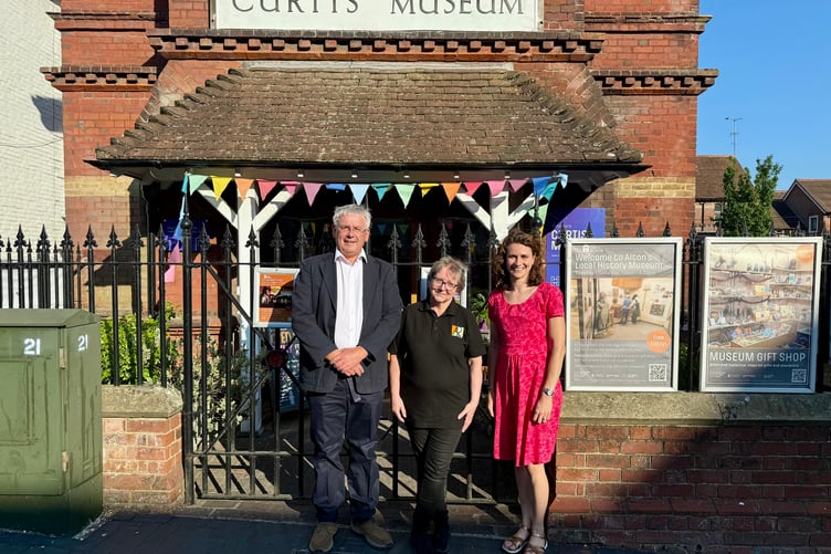 Pictured outside the Curtis Museum in Alton, from left, are Curtis Museum Community Partnership chair Ian Holliday, Karen Murrell of the Curtis Museum Community Partnership, and Hampshire county councillor Emily Young, July 8th 2026.