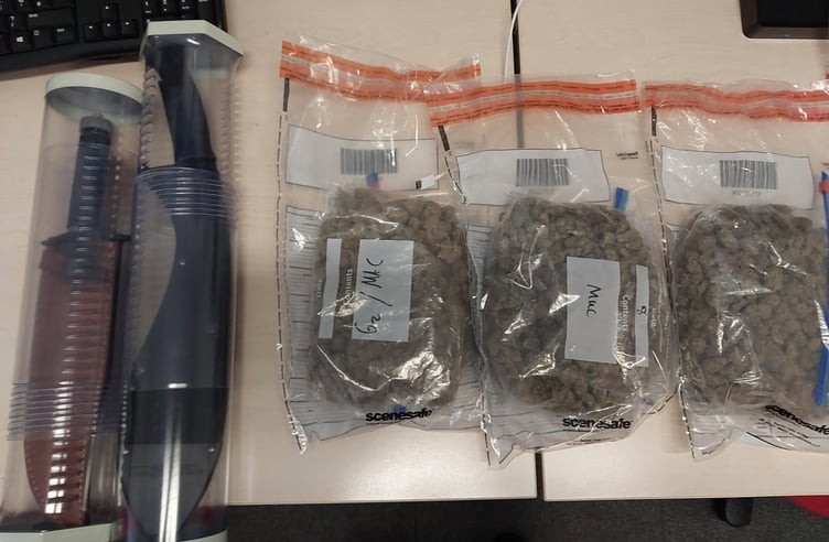 Knives and cannabis seized during a drugs raid in Four Marks on July 20th 2026.