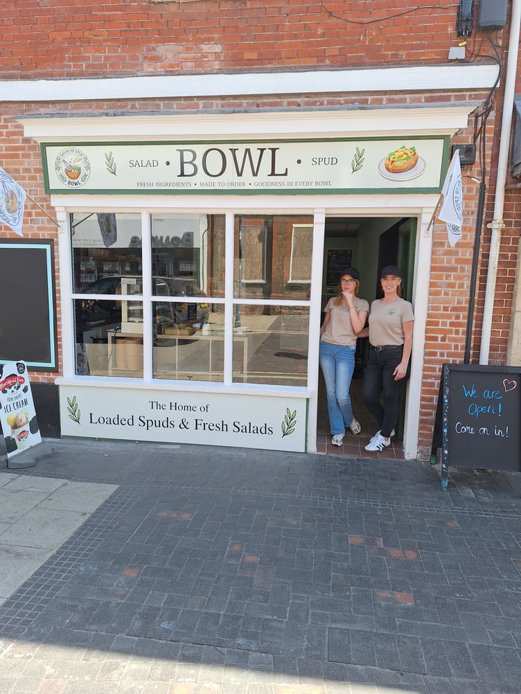 Sarah Tarling, right, at the opening of Bowl Salad or Spud, 63a High Street, with her daughter Demi, July 20th 2026.