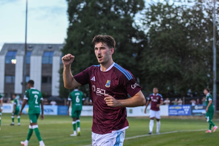 Sam Evans celebrates after scoring Farnham Town's equaliser against Yeovil Town (Photo: Farnham Town FC)