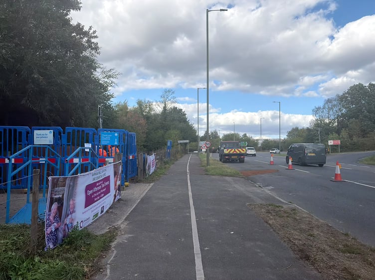 The site of the roadworks by the Shepherd & Flock roundabout in Farnham.